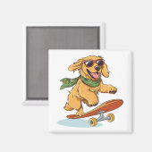 Golden Retriever Dog Skateboarding Magnet (Vorderseite/Rückseite)