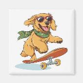 Golden Retriever Dog Skateboarding Magnet (Vorne)