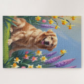 Golden Retriever Dog Spring Blumen Malerei Puzzle (Horizontal)