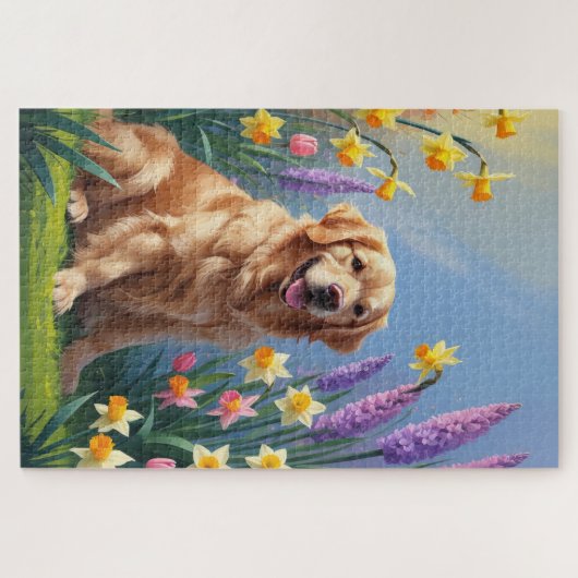 Golden Retriever Dog Spring Blumen Malerei Puzzle (Horizontal)