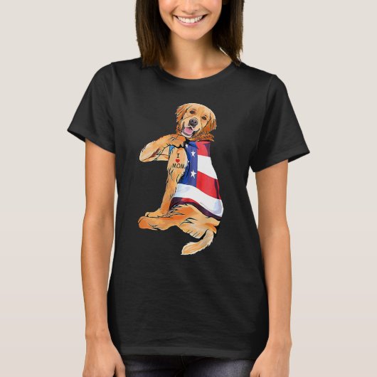 Golden Retriever Dog Tattoo I Love Mom T-Shirt (Vorderseite)