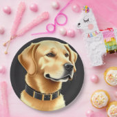 Golden Retriever Dog Tragen eines Lederkronen Pappteller (Party)