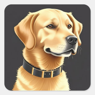 Golden Retriever Dog Tragen eines Lederkronen Quadratischer Aufkleber