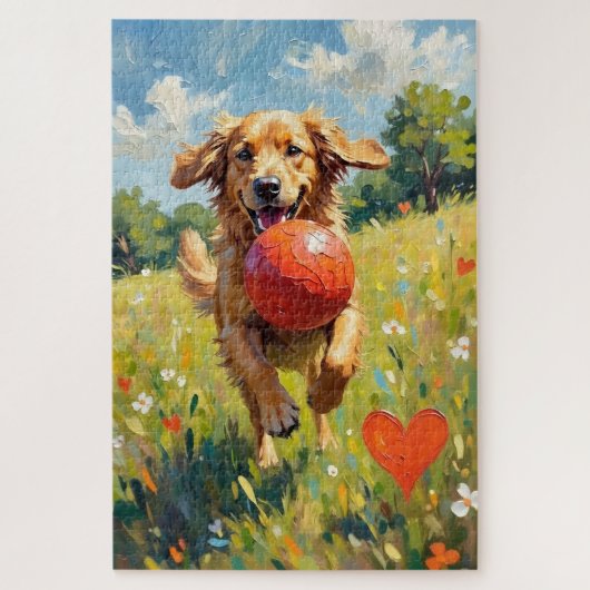 Golden Retriever Dog Valentine's Day Heart Shadow Puzzle (Vertikal)