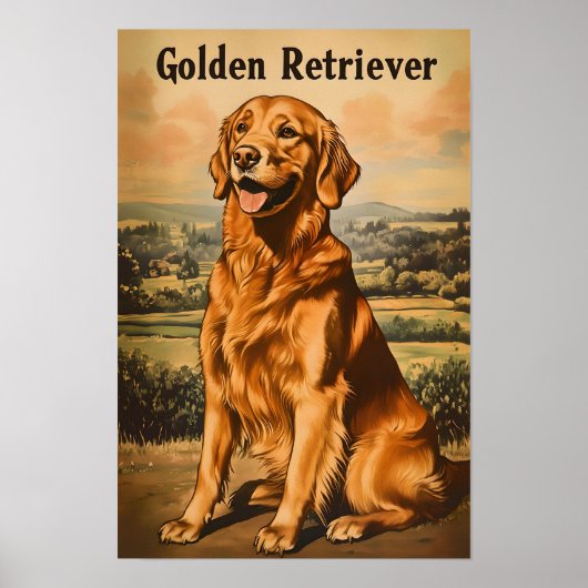 Golden Retriever Dog Vintage Art Poster (Vorne)