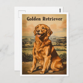 Golden Retriever Dog Vintage Art Postkarte