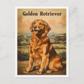 Golden Retriever Dog Vintage Art Postkarte (Vorderseite)
