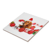 Golden Retriever Dog W Rote Weihnachtsmannmütze We Fliese (Seite)