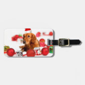 Golden Retriever Dog W Rote Weihnachtsmannmütze We Gepäckanhänger (Vorderseite horizontal)