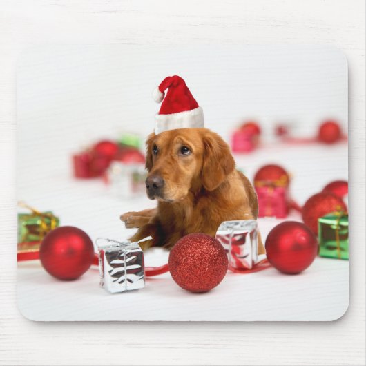 Golden Retriever Dog W Rote Weihnachtsmannmütze We Mousepad (Vorne)