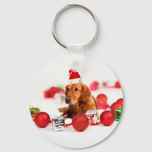 Golden Retriever Dog W Rote Weihnachtsmannmütze We Schlüsselanhänger (Vorderseite)