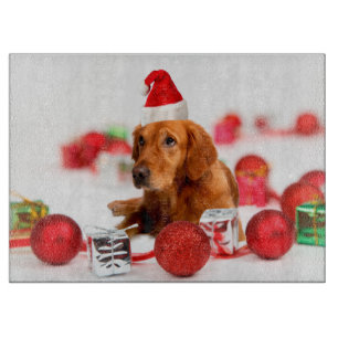 Golden Retriever Dog W Rote Weihnachtsmannmütze We Schneidebrett