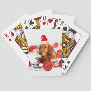 Golden Retriever Dog W Rote Weihnachtsmannmütze We Spielkarten