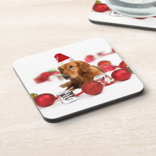 Golden Retriever Dog W Rote Weihnachtsmannmütze We Untersetzer (Linke Seite)