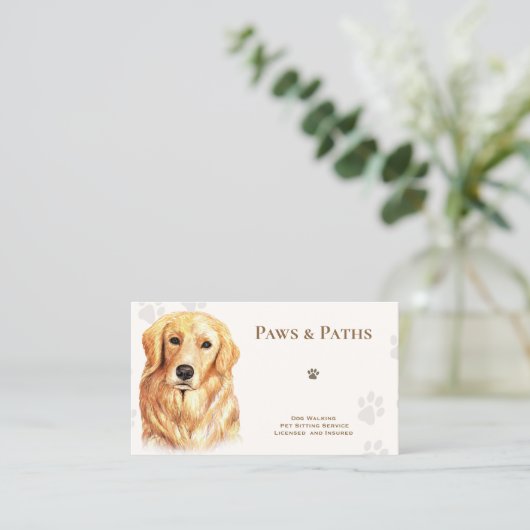 Golden Retriever Dog Walker Pet Sitzen Visitenkarte (Stehend Vorderseite)