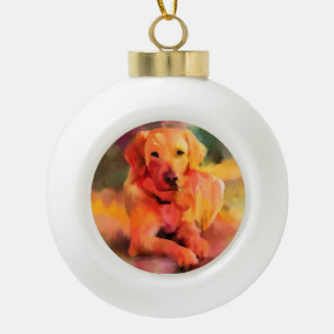 Golden Retriever Dog Wasserfarben Kunst, Dichtung Keramik Kugel-Ornament