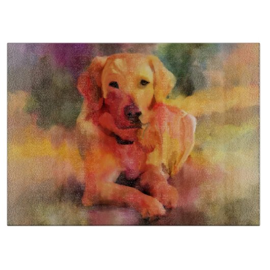 Golden Retriever Dog Wasserfarben Kunst, Dichtung  Schneidebrett (Vorderseite)