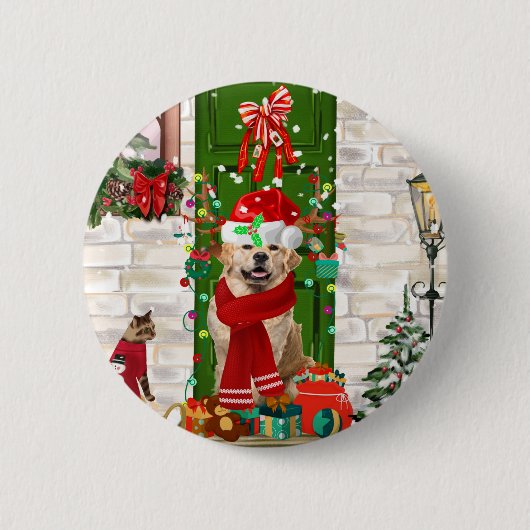 Golden Retriever Dog Weihnachten Button (Vorderseite)