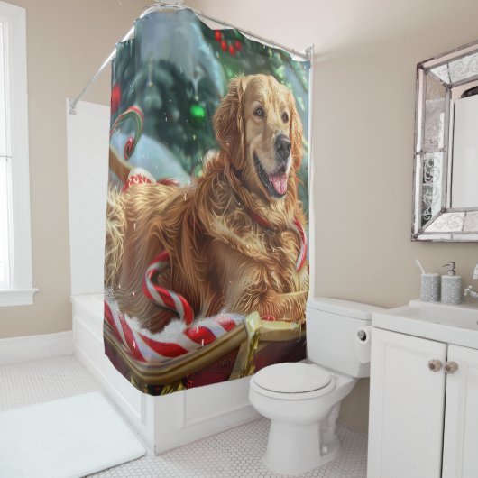 Golden Retriever Dog Weihnachten Duschvorhang (Beispiel)