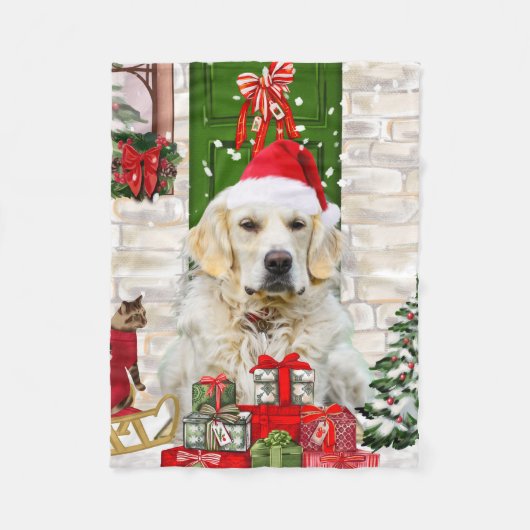 Golden Retriever Dog Weihnachten Fleecedecke (Vorderseite)
