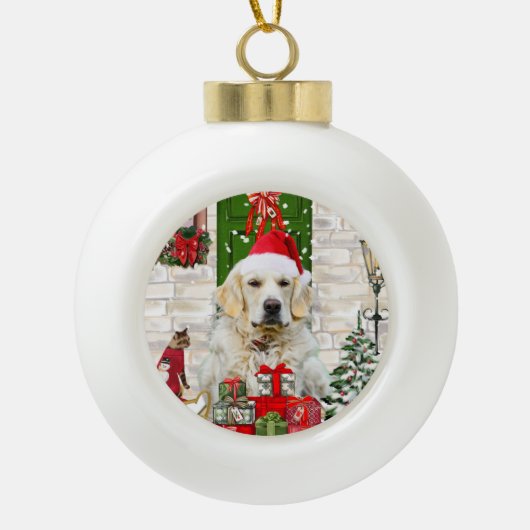 Golden Retriever Dog Weihnachten Keramik Kugel-Ornament (Vorderseite)