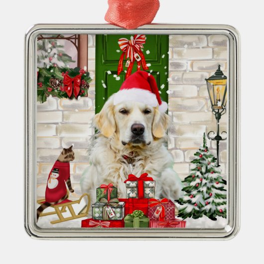 Golden Retriever Dog Weihnachten Ornament Aus Metall (Vorne)