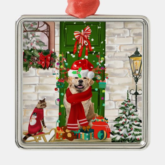 Golden Retriever Dog Weihnachten Ornament Aus Metall (Vorne)
