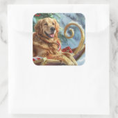 Golden Retriever Dog Weihnachten Quadratischer Aufkleber (Tasche)