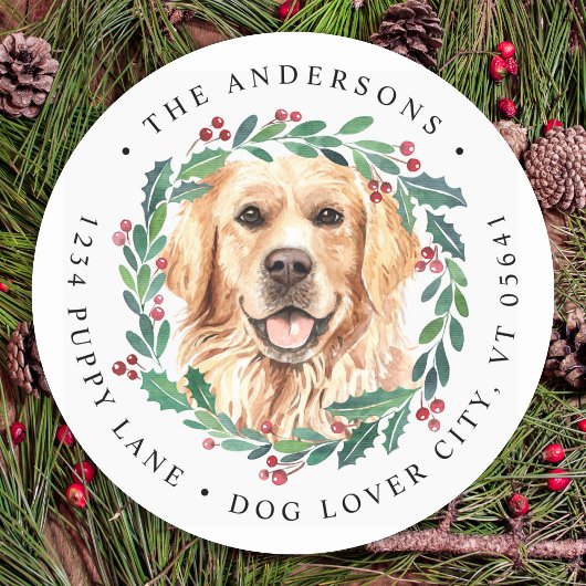 Golden Retriever Dog Weihnachts-Rücksendeadresse Runder Aufkleber