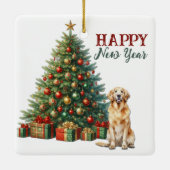 Golden Retriever Dog Weihnachtsbaum Keramikornament (Rückseite)