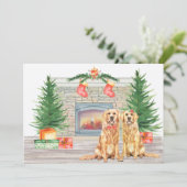 Golden Retriever Dog Weihnachtsfeuer Feiertagskarte (Stehend Vorderseite)