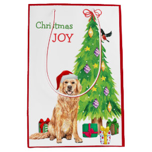 Golden Retriever Dog Weihnachtsmannmütze und Weih Mittlere Geschenktüte