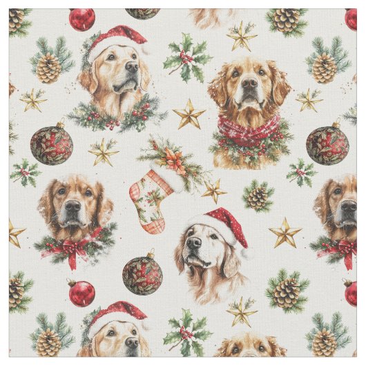 Golden Retriever Dog Weihnachtsmuster Stoff (Nahaufnahme)