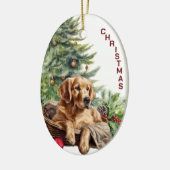 Golden Retriever Dog Wicker Korb Weihnachten Keramik Ornament (Links)