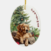 Golden Retriever Dog Wicker Korb Weihnachten Keramik Ornament (Vorne)