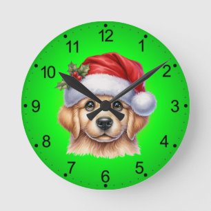 Golden Retriever Dog with Santa Claus Style-82535 Runde Wanduhr