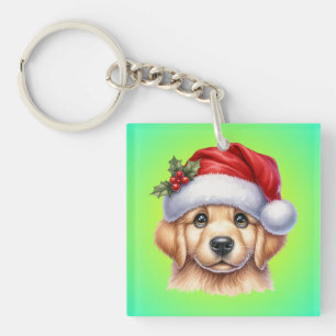 Golden Retriever Dog with Santa Claus Style-82535 Schlüsselanhänger