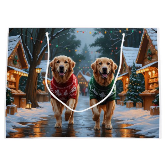 Golden Retriever Dogs Christmas Snow Holiday Große Geschenktüte (Vorderseite)