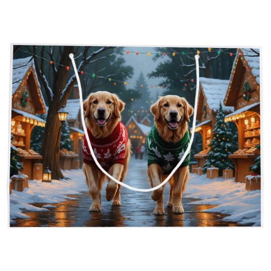 Golden Retriever Dogs Christmas Snow Holiday Große Geschenktüte (Rückseite)