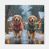 Golden Retriever Dogs Christmas Snow Holiday Magnet (Vorne)