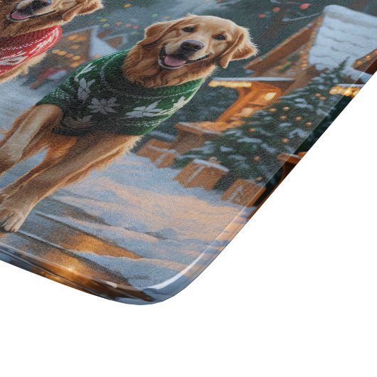 Golden Retriever Dogs Christmas Snow Holiday Schneidebrett (Ecke)