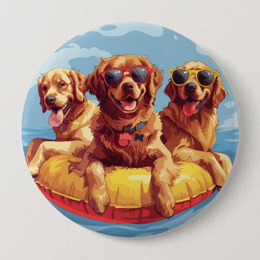 Golden Retriever Dogs Summer Pool Floods Button (Vorderseite)