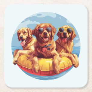 Golden Retriever Dogs Summer Pool Floods Rechteckiger Pappuntersetzer