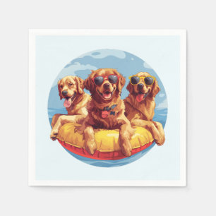 Golden Retriever Dogs Summer Pool Floods Serviette