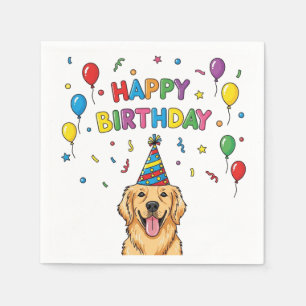 Golden Retriever Doodle Happy Birthday Serviette