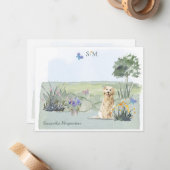 Golden Retriever Dose Butterfly Monogram Name Mitteilungskarte (Vorderseite/Rückseite Beispiel)