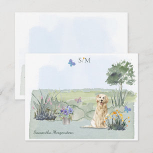 Golden Retriever Dose Butterfly Monogram Name Mitteilungskarte