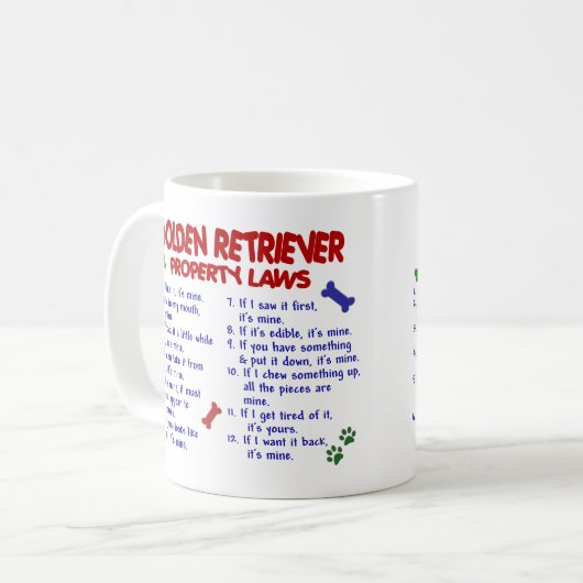 Golden retriever-Eigentums-Gesetze 2 Kaffeetasse (Vorderseite Links)