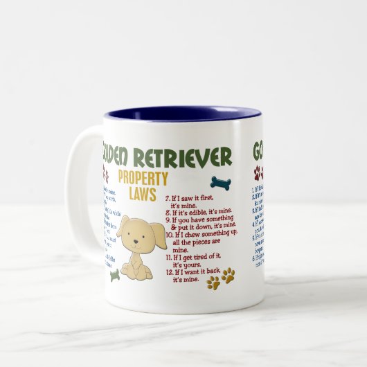 Golden retriever-Eigentums-Gesetze 4 Zweifarbige Tasse (Vorderseite Links)