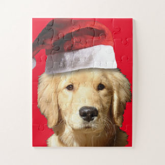 Golden Retriever Ein Weihnachtsmann tragen Hut Puzzle